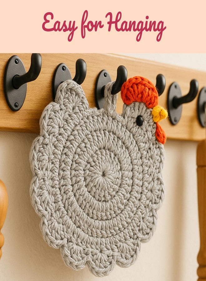 RucaDeco Handmade Crochet Chicken Coasters Set of 4 - Funny, Stuffed Animal-Themed Drink Coasters, Cute Desk Accessories, Home Decor, Tabletop Protection, Crazy Chicken Lady Must Have (Style 1) - Image 5